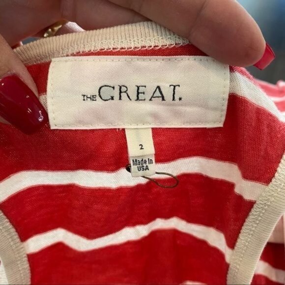 The Great. The Racerback Stripe Scoop Neck Slightly Slouchy Fit Tank Top NWT - Picture 13 of 16